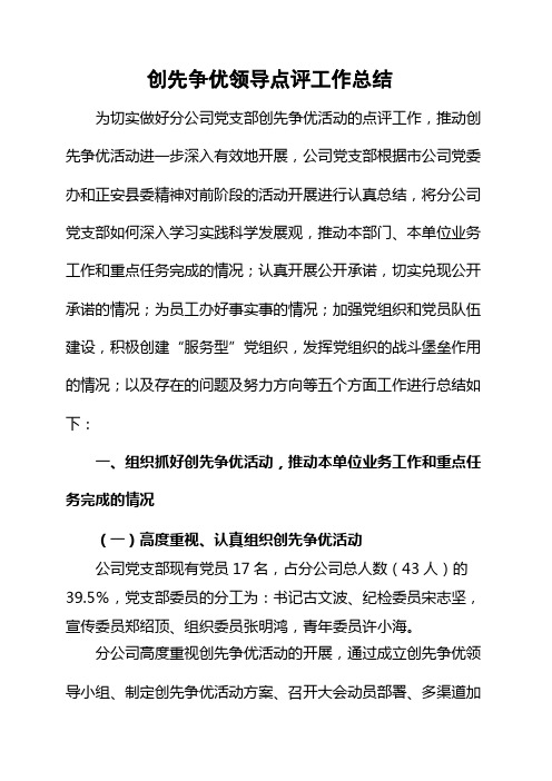 创先争优领导点评工作总结