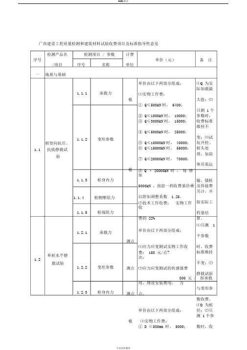 广西建设工程质量检测和建筑材料试验收费项目及标准指导性意见(新)2017.10.11