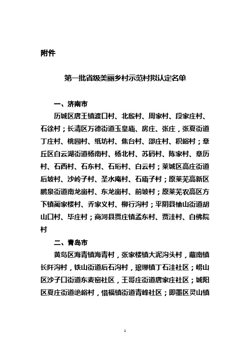 山东省省级美丽乡村名单(第一批、第二批)