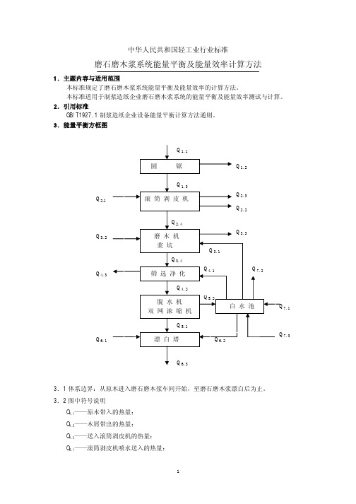 磨石磨木浆能量及能效计算方法