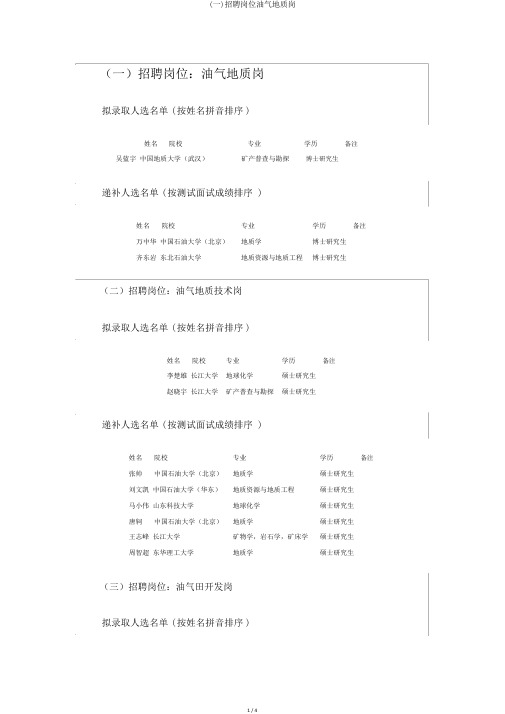 (一)招聘岗位油气地质岗