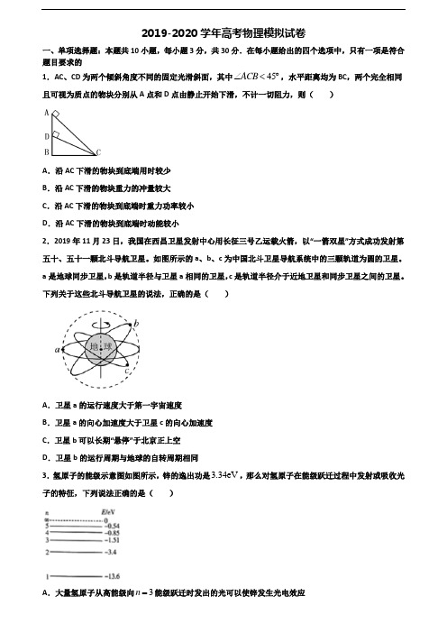 海口市2019-2020学年高考物理监测试题