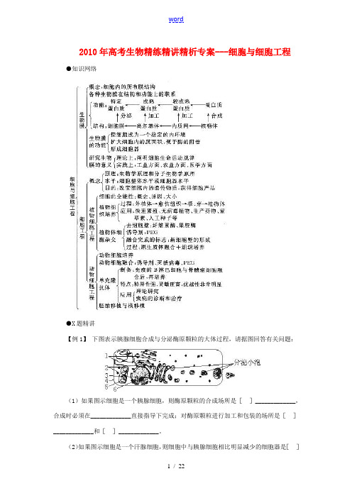 2010年高三生物高考精练精讲精析专案---细胞与细胞工程全国通帮