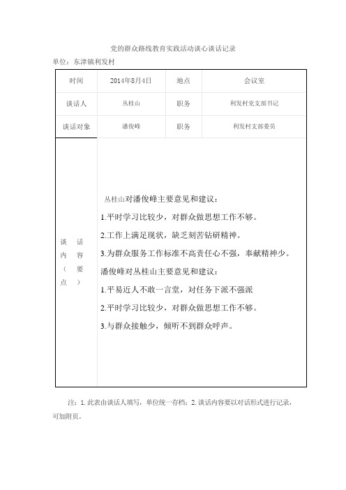 党的群众路线教育实践活动谈心谈话记录4