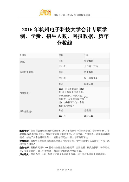 2015年杭州电子科技大学会计专硕学制、学费、招生人数、网报数据、历年分数线