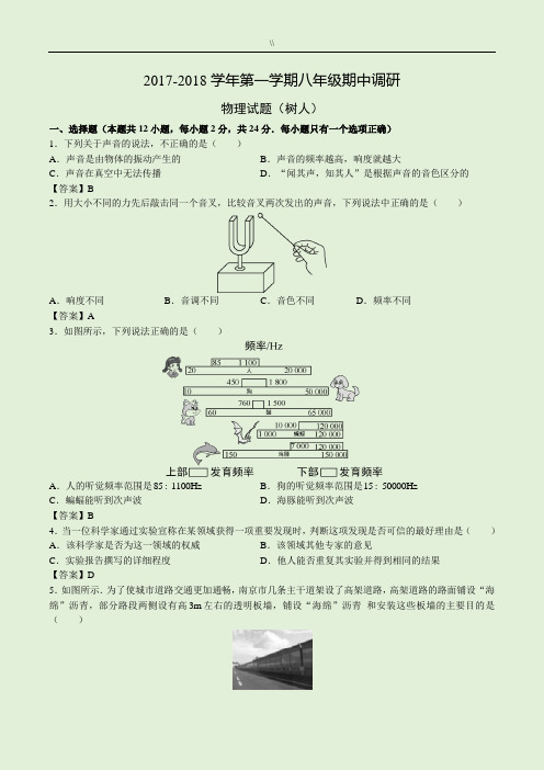 历年江苏南京市鼓楼区树人初二上期中考试物理试题(含规范标准答案)