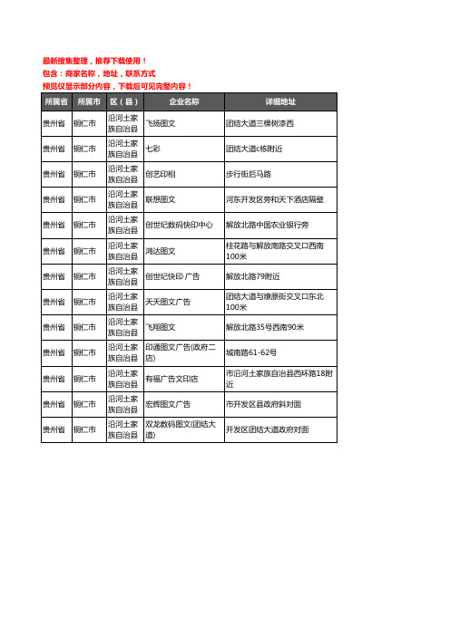 新版贵州省铜仁市沿河土家族自治县打印企业公司商家户名录单联系方式地址大全13家