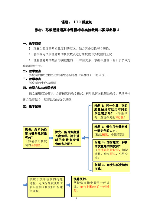 苏教版高中数学必修4弧度制教案