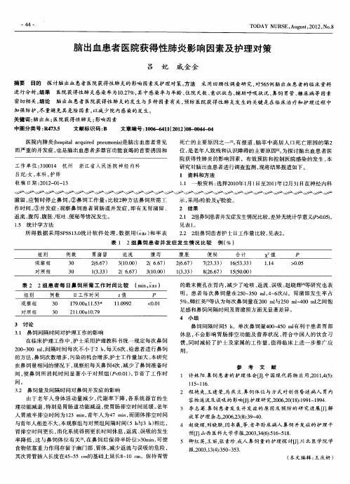 脑出血患者医院获得性肺炎影响因素及护理对策