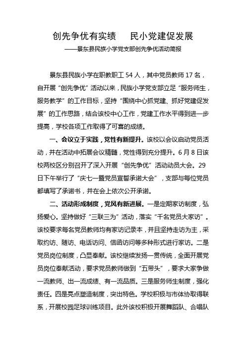 创先争优有实绩   民小党建促发展