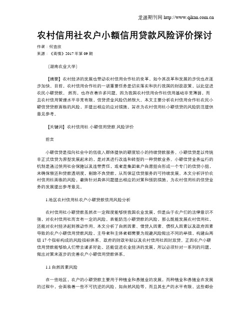 农村信用社农户小额信用贷款风险评价探讨