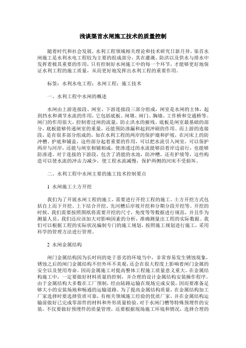 浅谈渠首水闸施工技术的质量控制