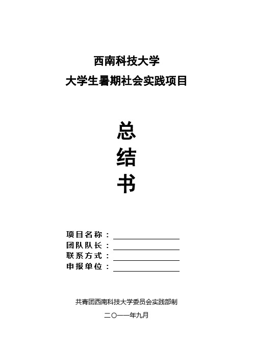 西南科技大学大学生社会实践项目总结书
