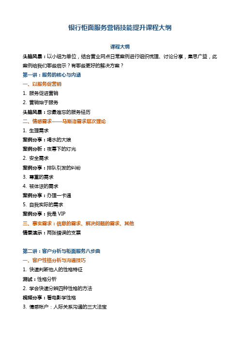 《银行柜面服务营销技能提升课程大纲》