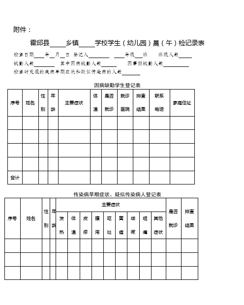 霍邱县 乡镇 学校学生(幼儿园)晨(午)检记录表(教基〔