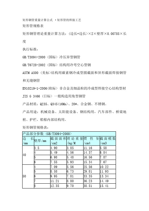 矩形钢管重量计算公式