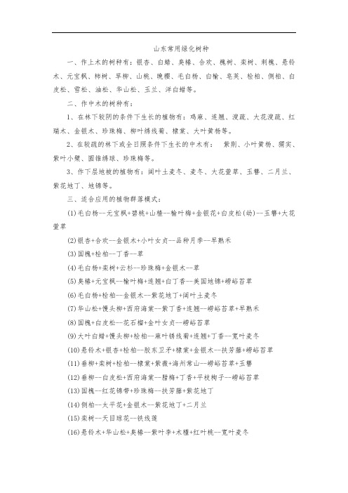 山东常用绿化树种、及群落模式