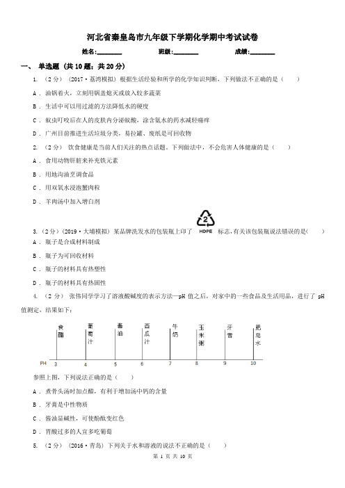 河北省秦皇岛市九年级下学期化学期中考试试卷