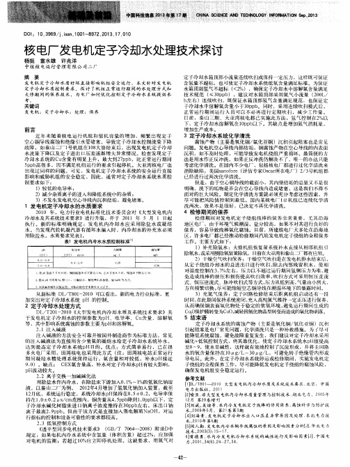 核电厂发电机定子冷却水处理技术探讨
