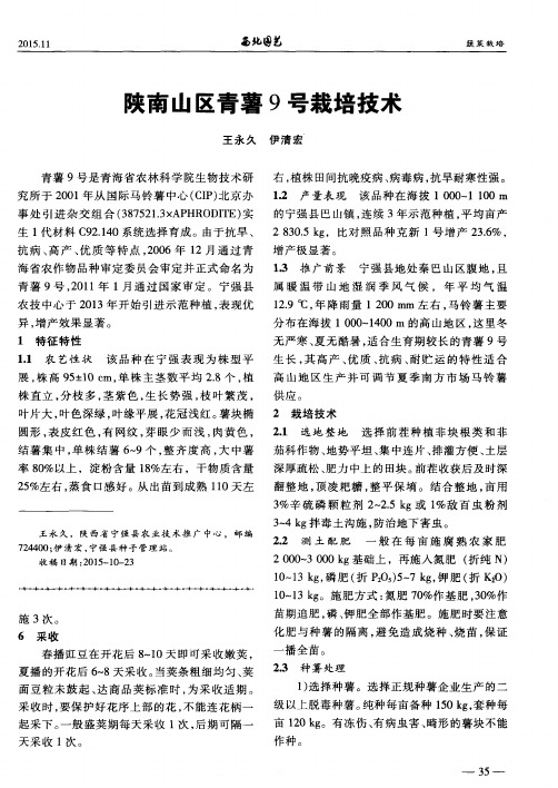 陕南山区青薯9号栽培技术