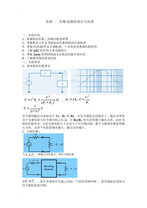 实验一  匹配电路的设计与仿真