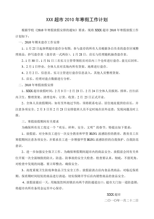2010年寒假工作计划