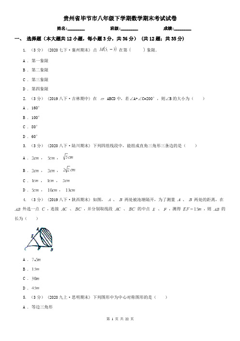 贵州省毕节市八年级下学期数学期末考试试卷