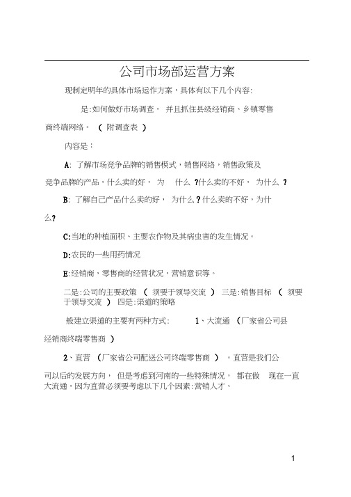 公司市场部运营方案