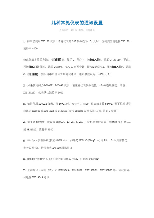 几种常见仪表的通讯设置