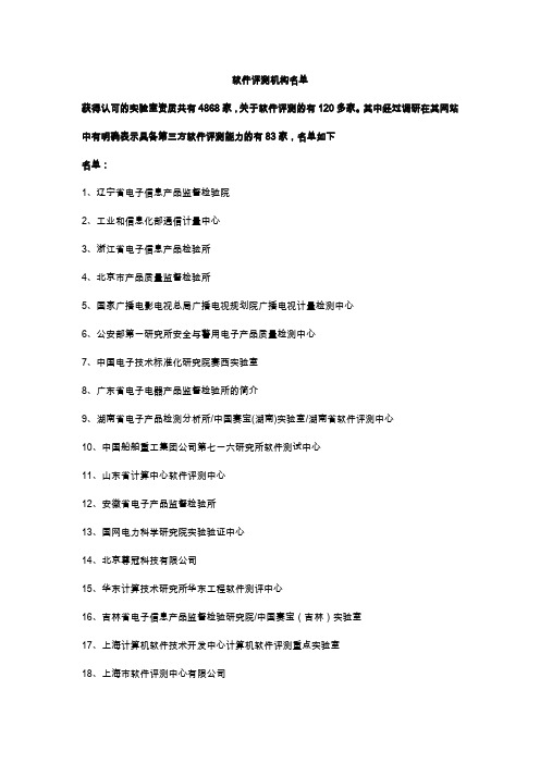 软件评测机构名单