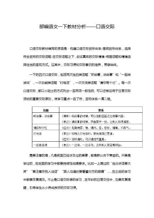 部编语文一下教材分析——口语交际