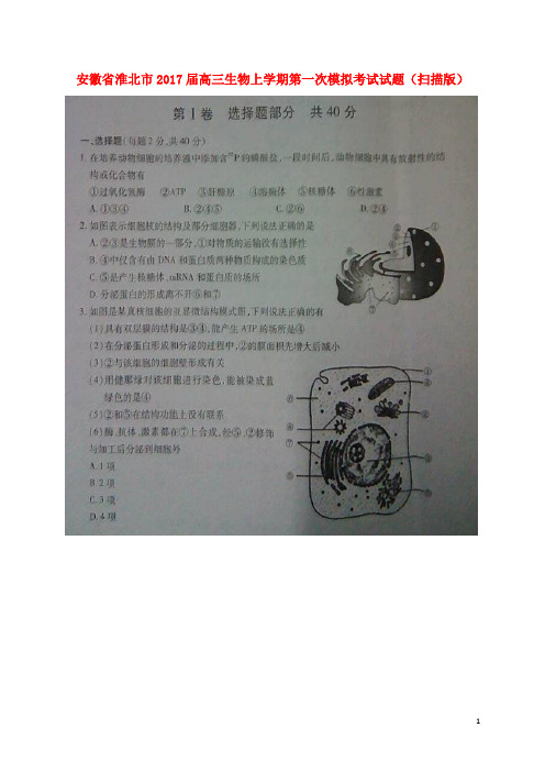 安徽省淮北市2017届高三生物上学期第一次模拟考试试题(扫描版)