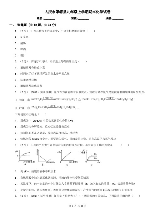 大庆市肇源县九年级上学期期末化学试卷