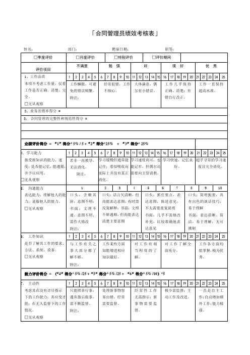 合同管理员绩效考核表