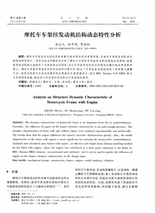 摩托车车架挂发动机结构动态特性分析
