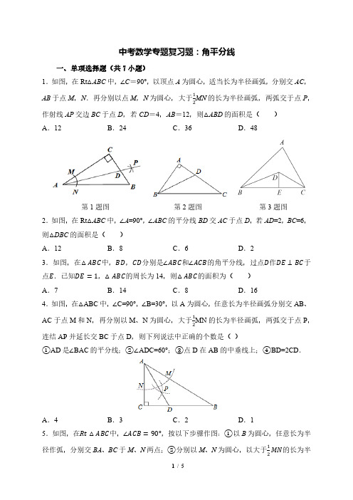 中考数学专题复习题：角平分线