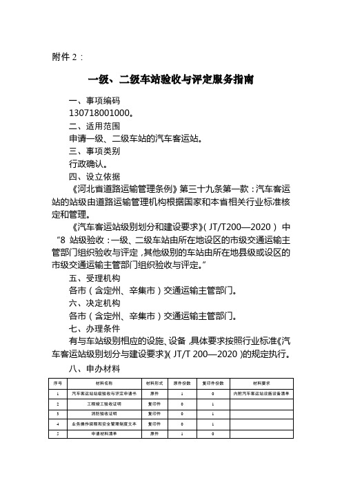 一级、二级车站验收与评定服务指南