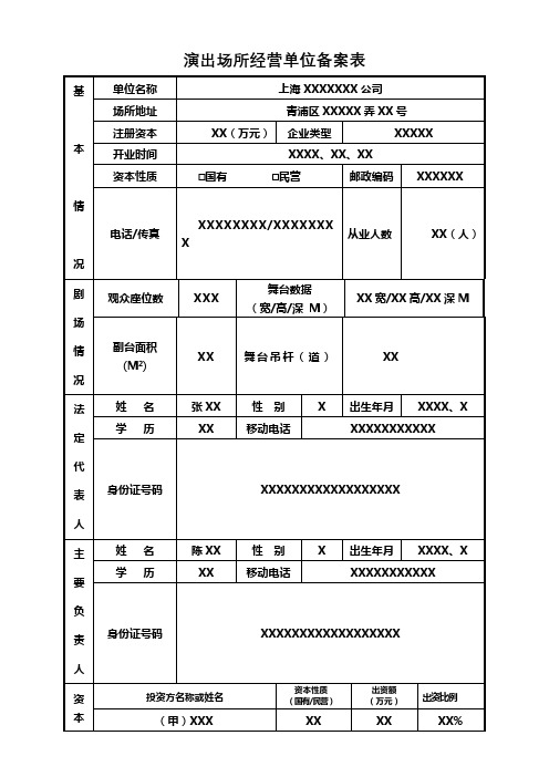 演出场所经营单位备案表【模板】