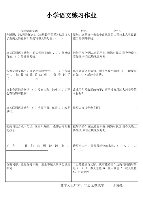 小学六年级语文课堂延伸练习III (98)