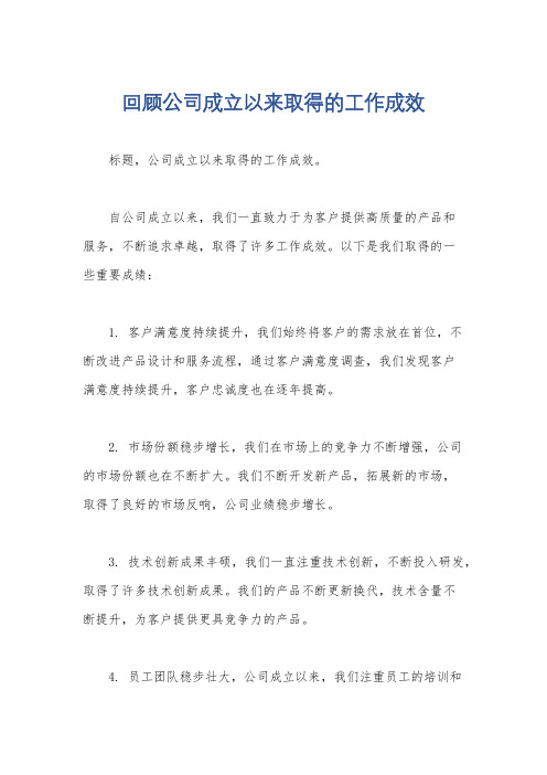 回顾公司成立以来取得的工作成效