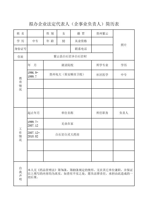 法人简历表