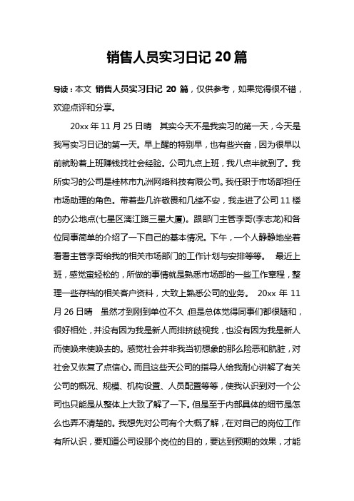 销售人员实习日记20篇
