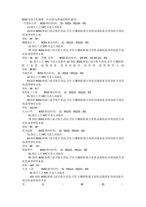 天龙八部2Boss全坐标