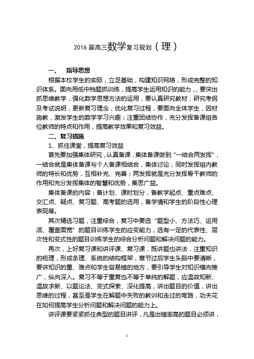 2016届高三数学复习规划(理)