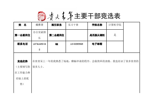 2013主要干事竞选表