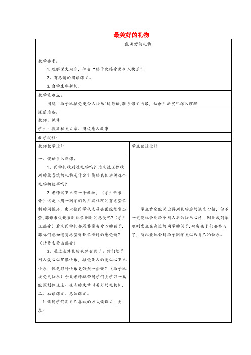 榆社县实验小学六年级语文上册第二单元7最美好的礼物同步教案冀教版