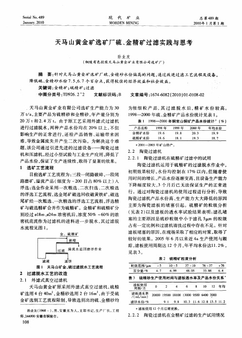 天马山黄金矿选矿厂硫、金精矿过滤实践与思考