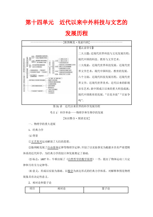 高考历史模块3第十四单元近代以来中外科技与文艺的发展历程第31讲近代以来世界的科学发展历程