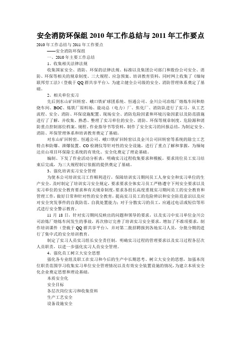 安全消防环保组2010年工作总结与2011年工作要点