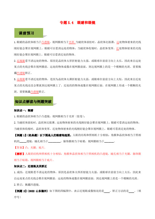 学年八年级物理上册第五章透镜及其应用.眼睛和眼镜精讲精练含解析新版新人教版